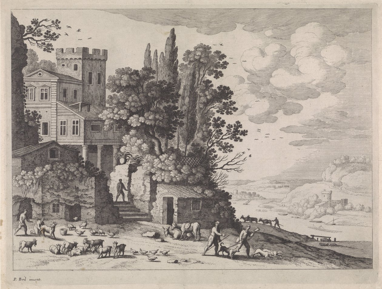 Paesaggio con una casa, figure e bestiame da Willem van Nieulandt (II)