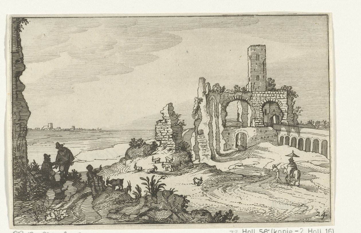 Rovina con archi e una torre sull