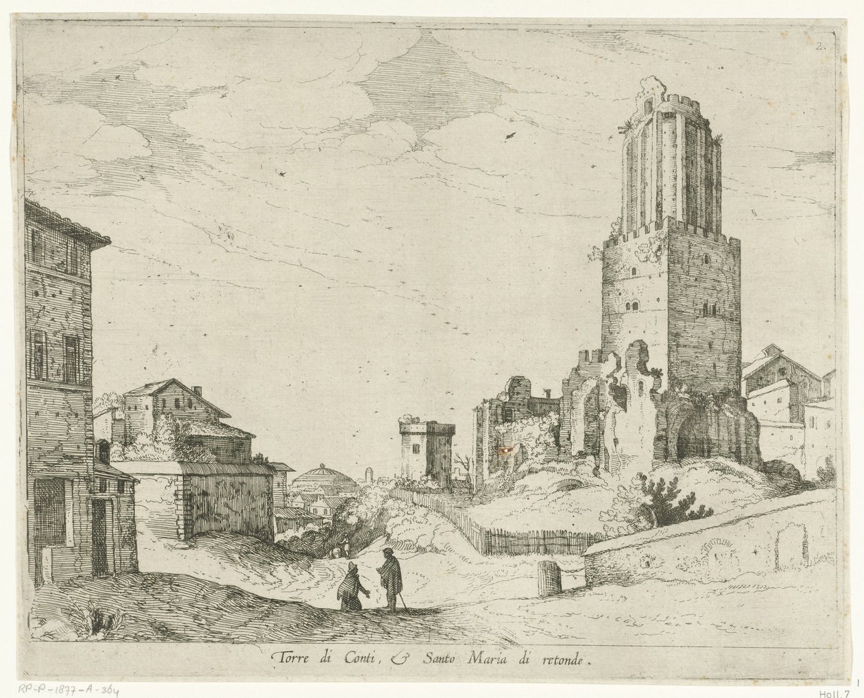 Torre delle Milizie e il Pantheon (serie: Vedute di Roma) da Willem van Nieulandt (II)