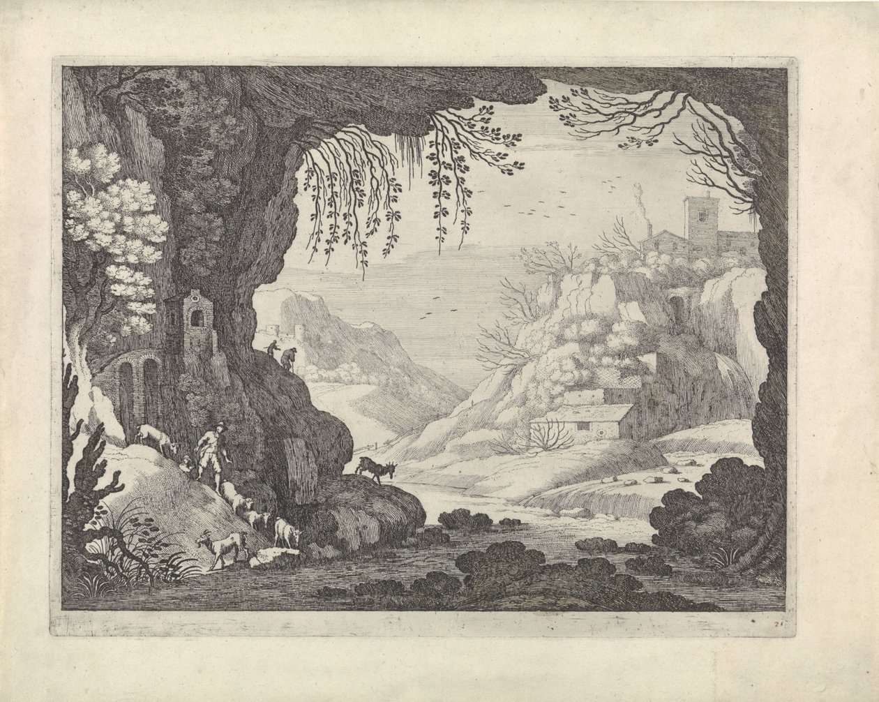 Veduta del paesaggio da una grotta da Willem van Nieulandt (II)