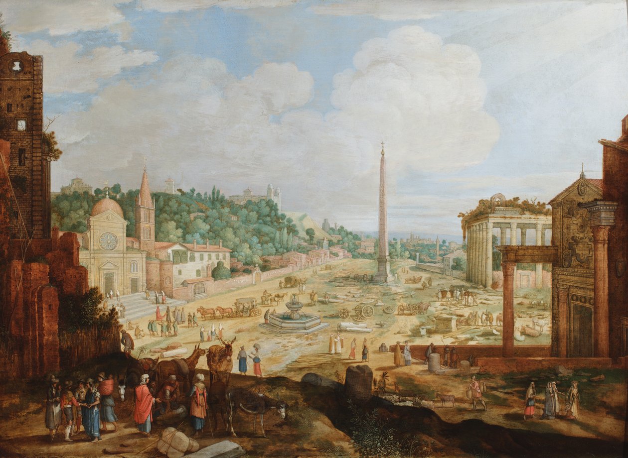 Rome, the Piazza del Popolo, c.1612 (oil on panel) da Willem van Nieulandt