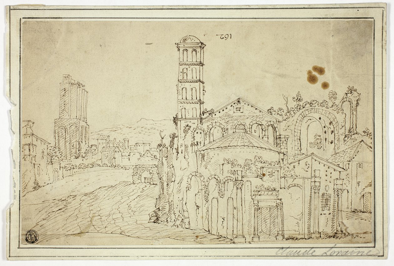 Vista a Roma: Torre della Melisa, rovine della chiesa paleocristiana da Willem van Nieuwlandt II