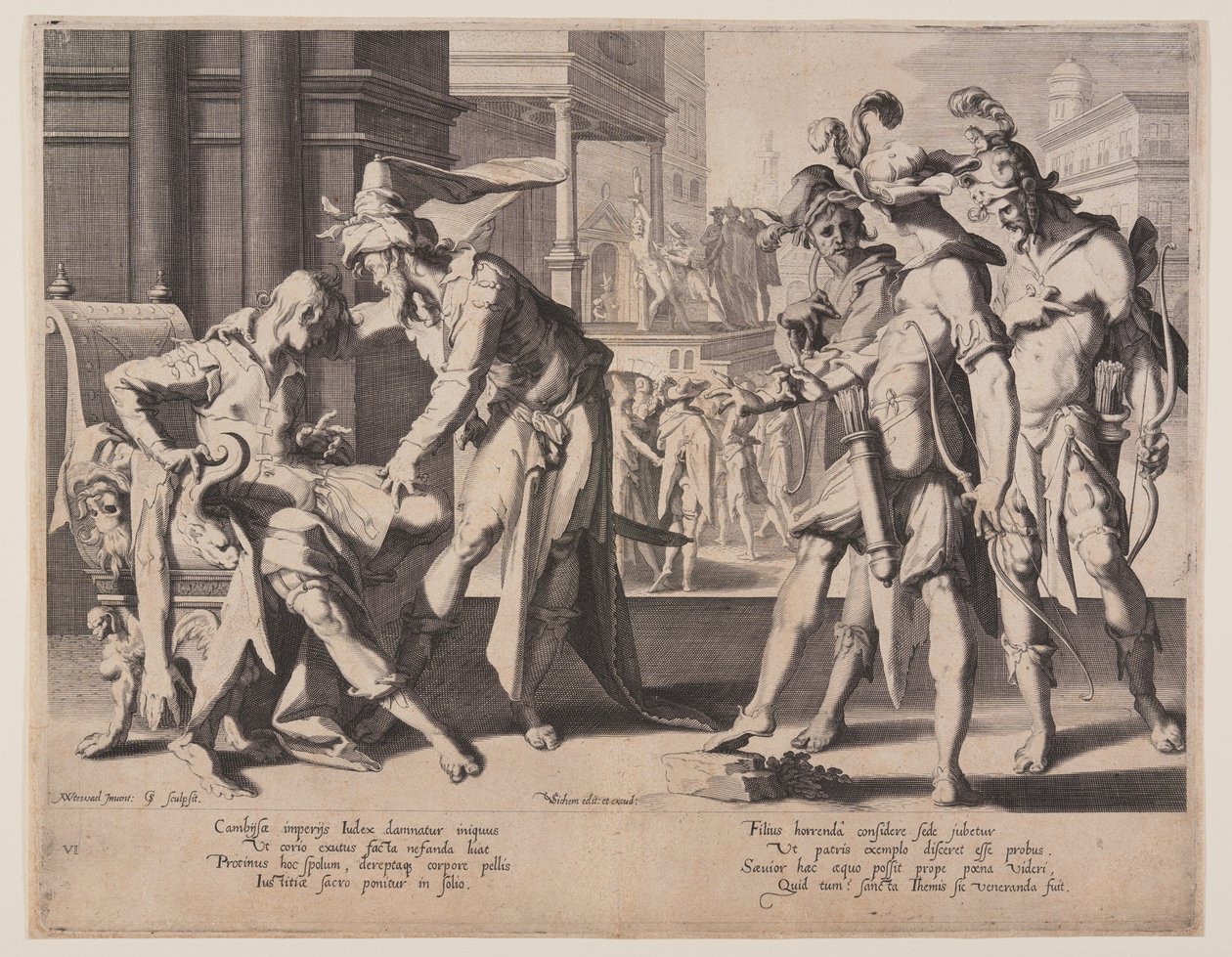 Cambise che comanda lo scuoiamento, tavola 6 da Troni di giustizia (Thronus Iustitiae) da Willem van Swanenburgh