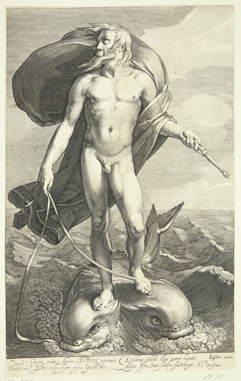 Nettuno che cavalca due delfini da Willem van Swanenburgh