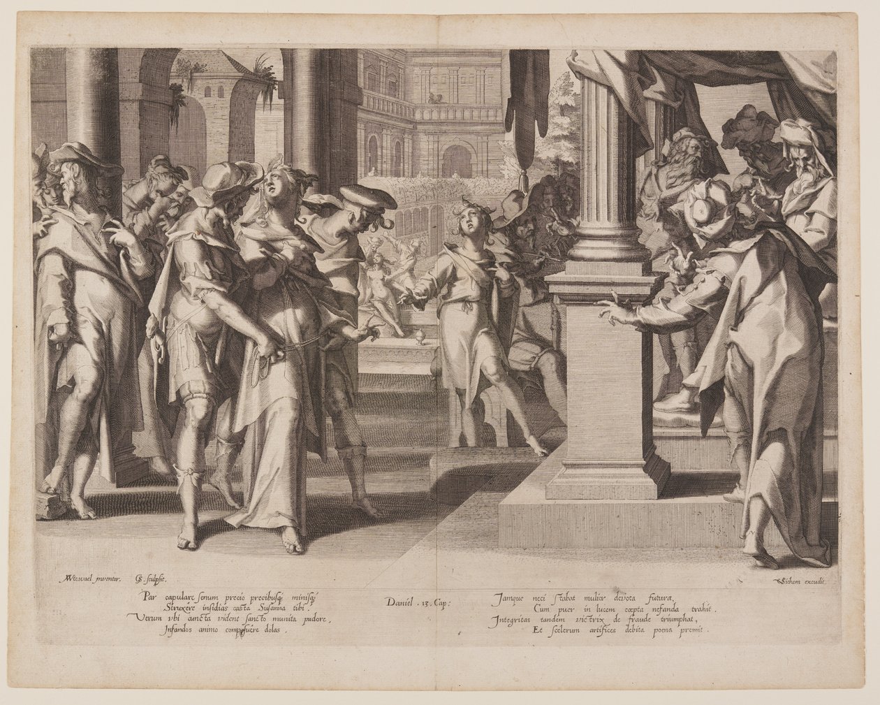 Susanna davanti a Daniele, piatto 3 da Troni di giustizia (Thronus Iustitiae) da Willem van Swanenburgh
