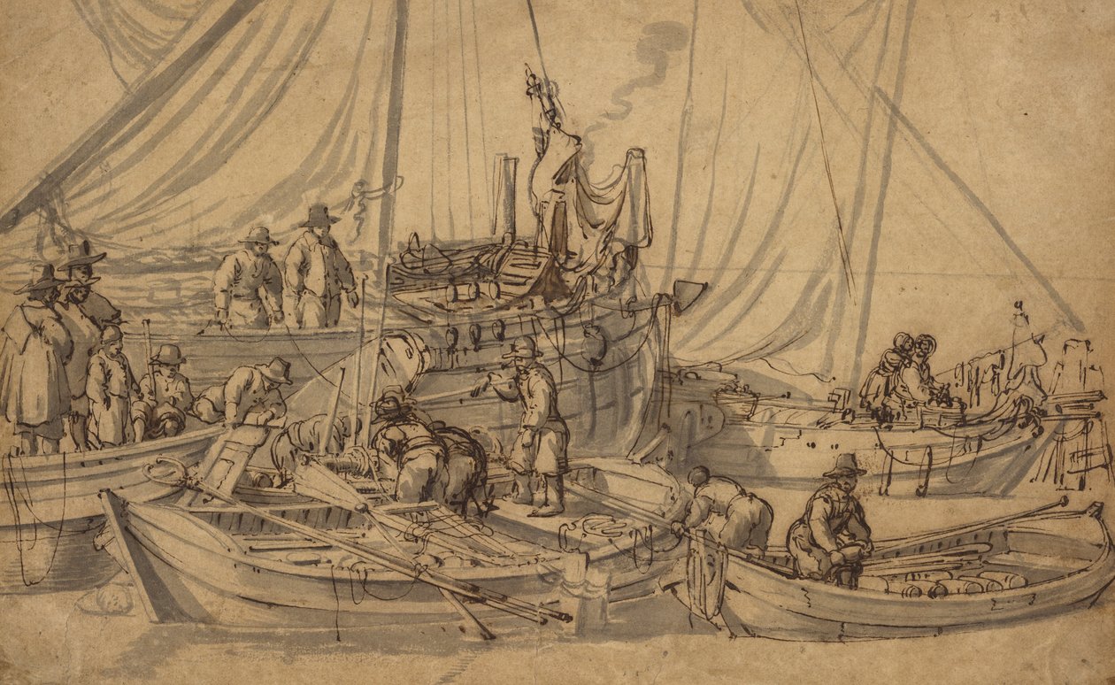 Figure a bordo di piccole navi mercantili da Willem van de Velde