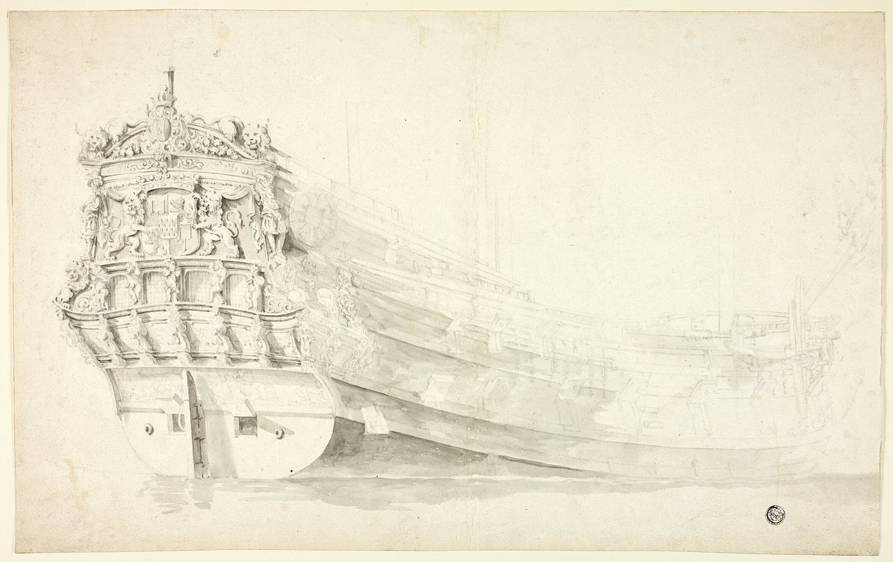 Nave olandese con prua ornamentale vista dal lato di dritta da Willem van de Velde I