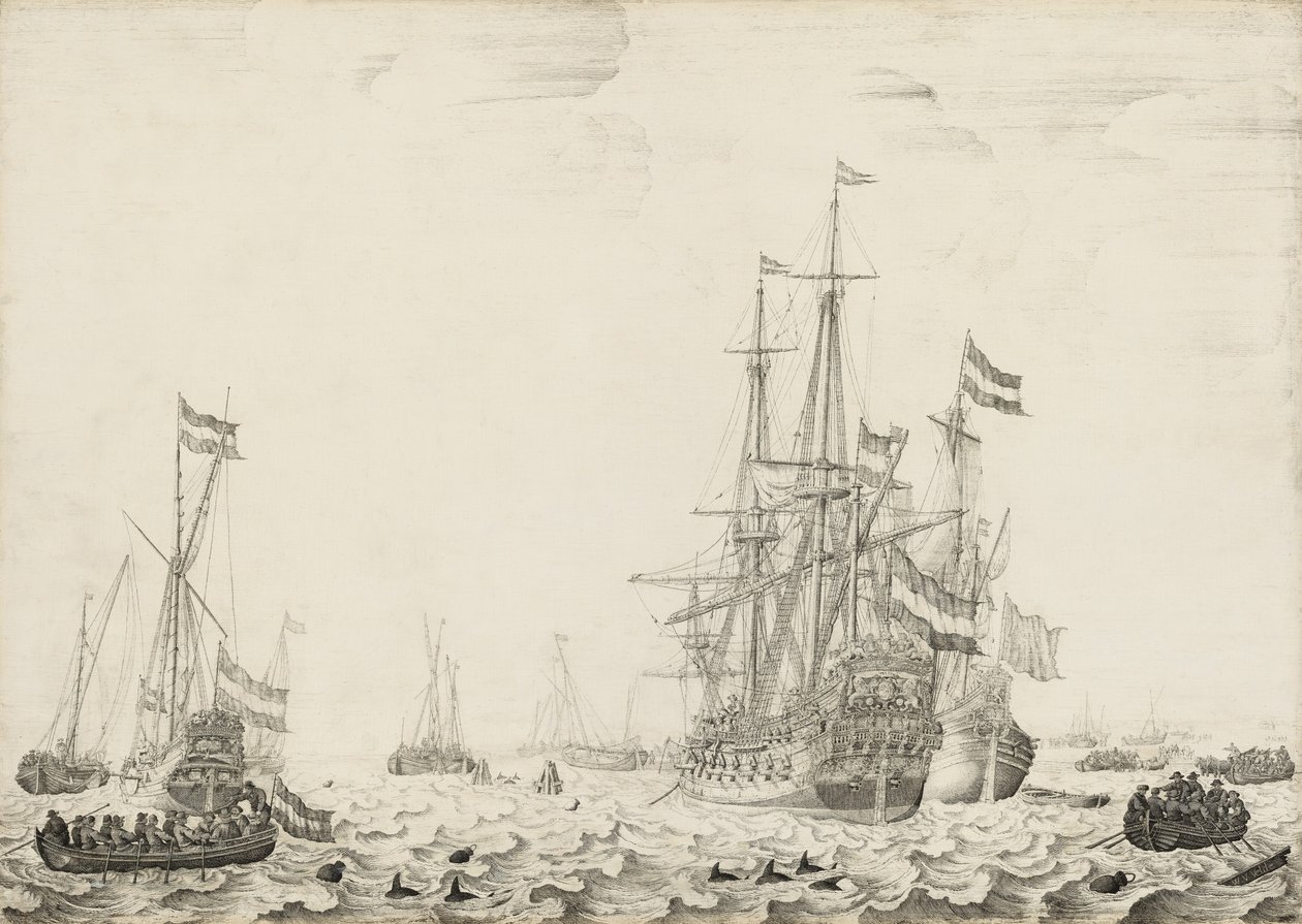 Navi olandesi vicino alla costa da Willem van de Velde I