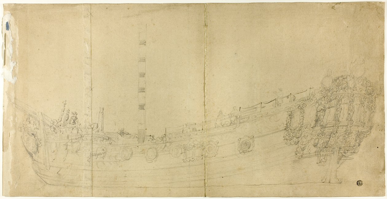 Disegno del costruttore navale per un galeone olandese da Willem van de Velde I