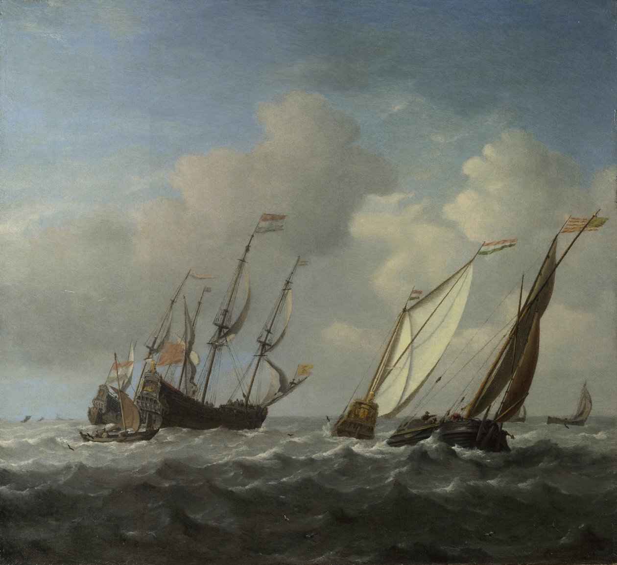 Una nave olandese, uno yacht e navi più piccole in una brezza, c. 1660 da Willem van de Velde the Younger