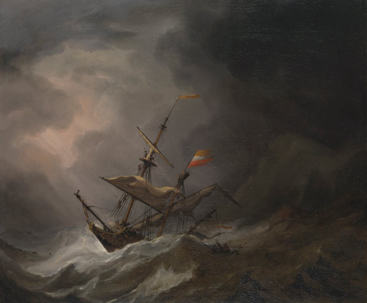 Una Brigantina Mediterranea alla Deriva su una Costa Rocciosa in una Tempesta, c.1700 da Willem van de Velde the Younger