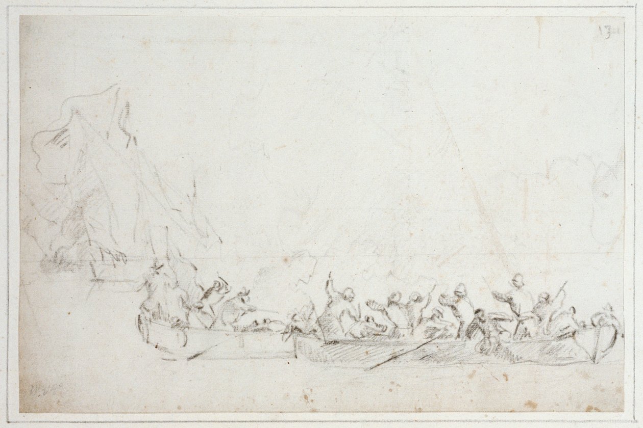 Una lotta in barca tra olandesi o inglesi e pirati barbareschi, c.1675 (gesso) da Willem van de Velde the Younger