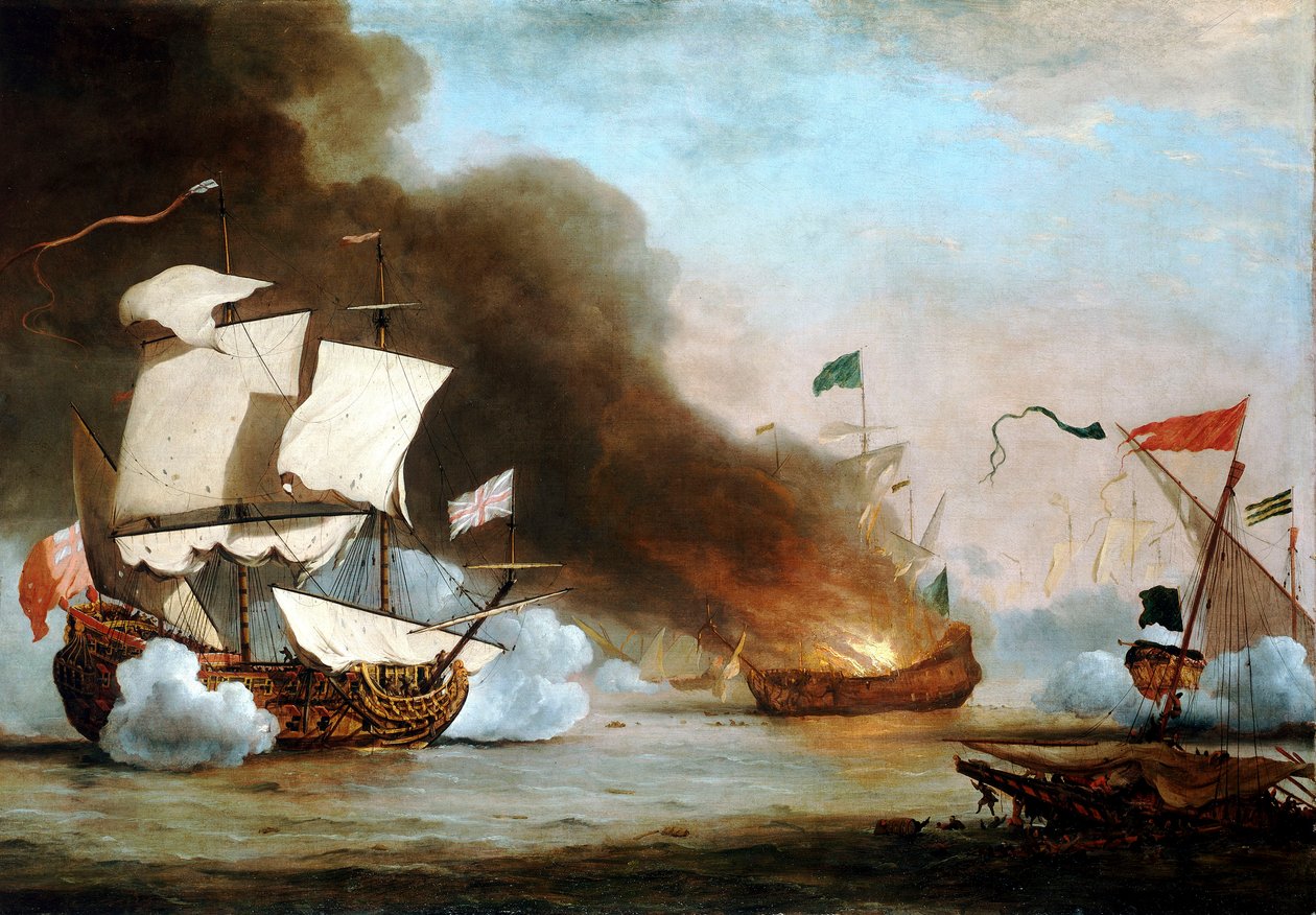 Una nave inglese in azione contro i corsari barbareschi, circa 1680, c.1685 da Willem van de Velde the Younger