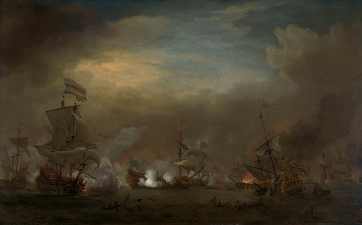 Battaglia navale notturna tra Cornelis Tromp sulla Gouden Leeuw e Sir Edward Spragge sulla Royal Prince da Willem van de Velde the Younger