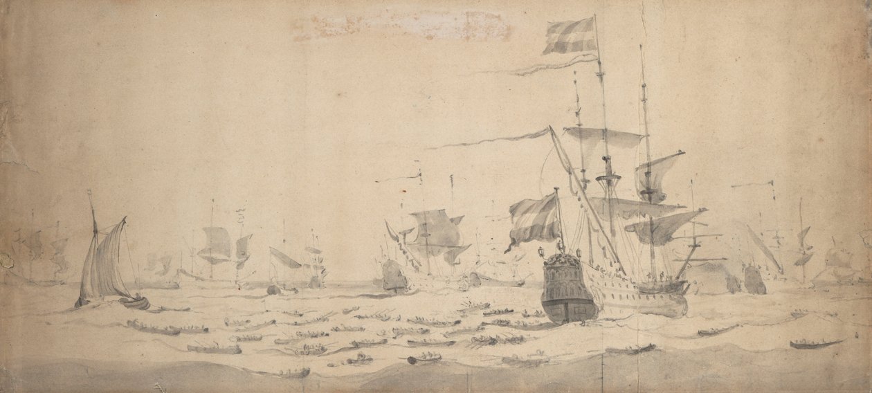 Una flotta olandese in attesa di una brezza: un consiglio di guerra, c.1665 da Willem van de the Elder Velde