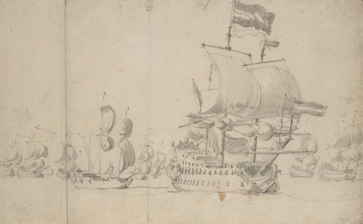 Una nave ammiraglia olandese con una nave di dispaccio al suo fianco, maggio 1672?, c.1672 da Willem van de the Elder Velde
