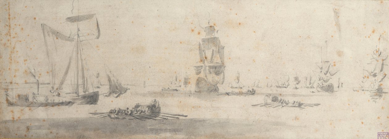 Una galiotta con venti leggeri e diverse chiatte, c.1681 da Willem van de the Elder Velde