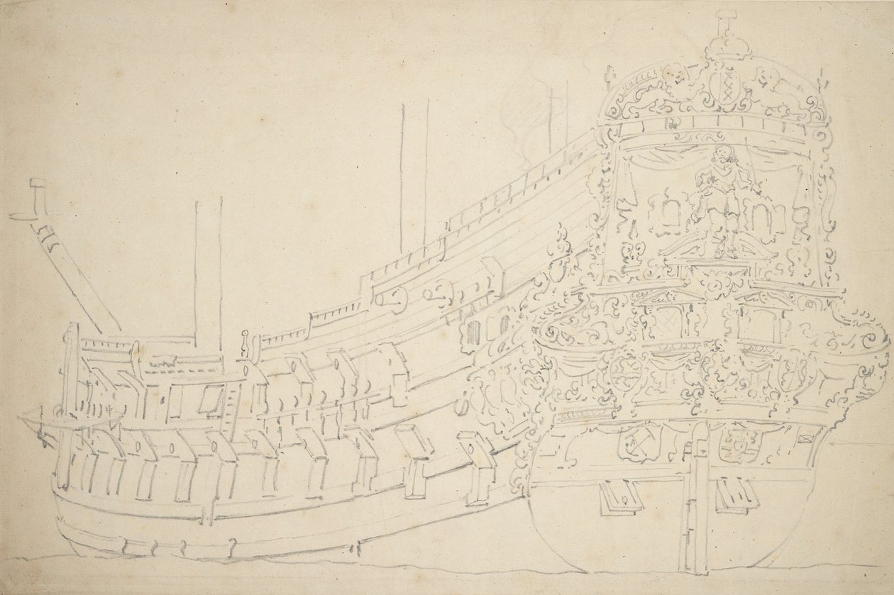 Una nave di Amsterdam, forse un Indiaman, di circa 50 cannoni, c.1670 da Willem van de the Elder Velde