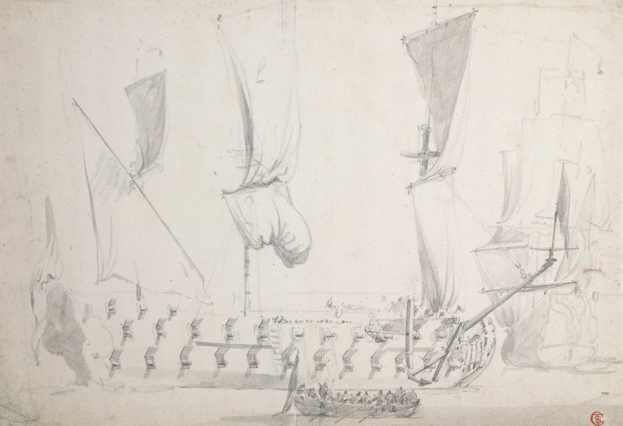 Una nave inglese di quarta classe con venti leggeri, c.1681 da Willem van de the Elder Velde