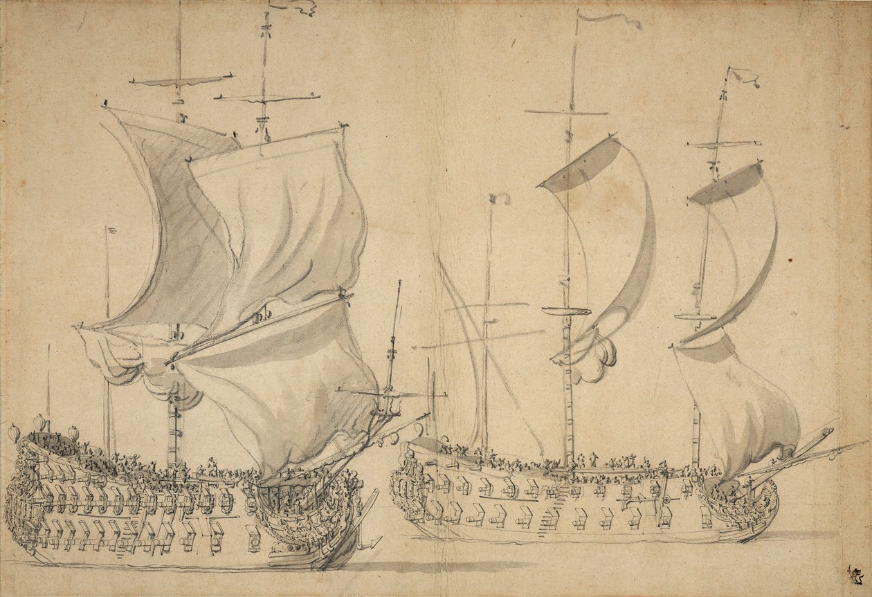 Una terza e una quarta classe inglese a vela, c.1677 da Willem van de the Elder Velde
