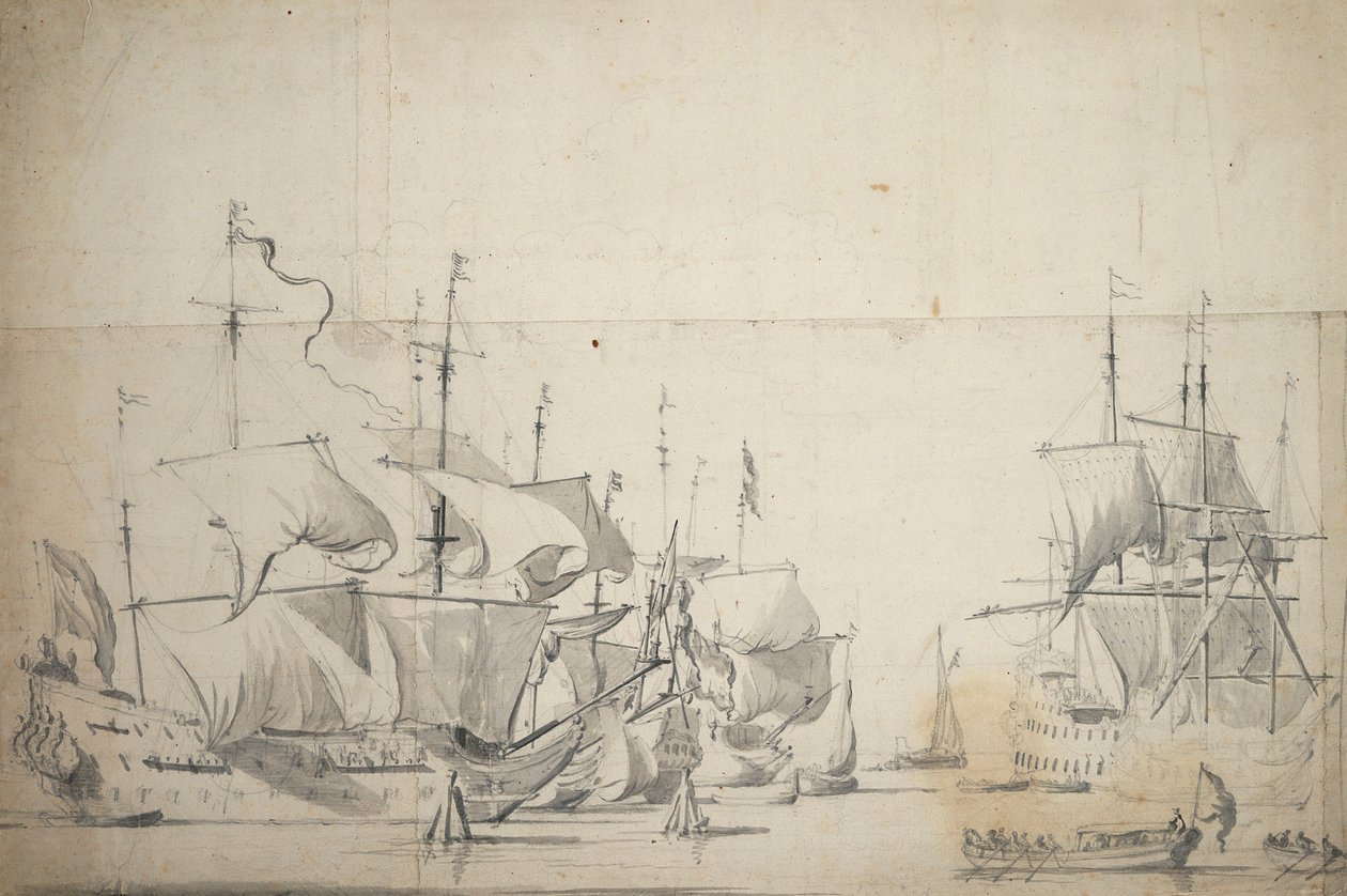 Navi da combattimento olandesi che asciugano le vele, c.1658 da Willem van de the Elder Velde