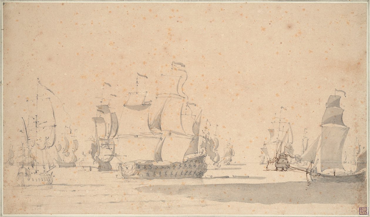 Navi inglesi, un ketch e una galiotta in una leggera brezza, giugno 1673?, c.1673 da Willem van de the Elder Velde