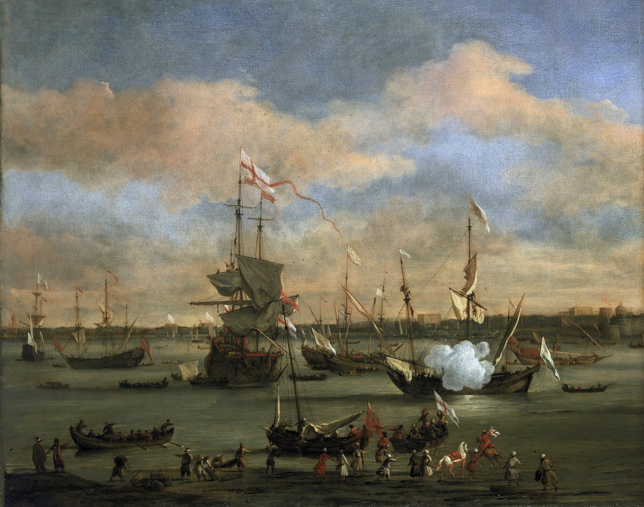 Nave mercantile britannica in un porto nel Mar Mediterraneo da Willem van de Velde the Younger