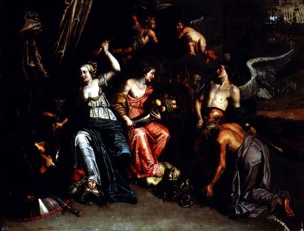 Agricoltura accompagnata dalla Fama che adora Cerere mentre una arpia viene calpestata e Minerva sconfigge Marte da Willem van the Elder Herp