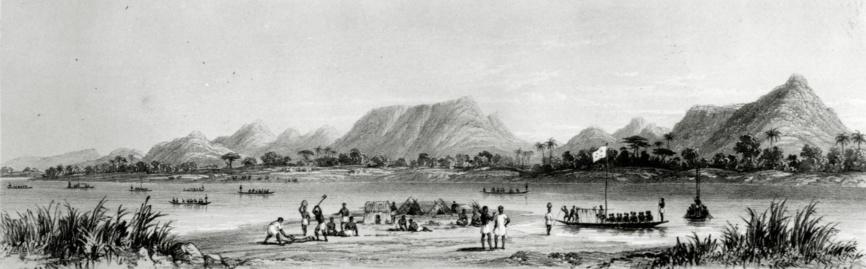 Montagne e canoe da mercato vicino a Bokwen, da 