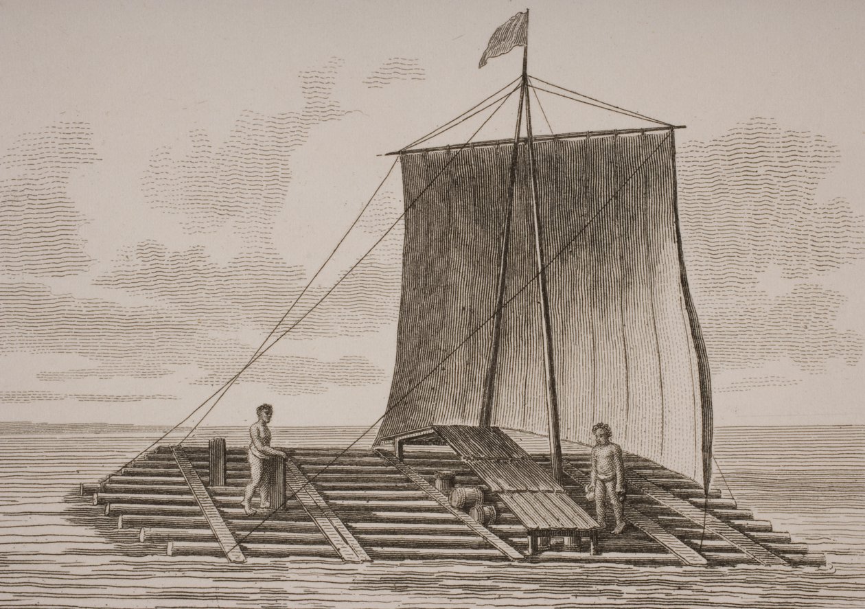 Zattera di legno di balsa sudamericana, incisa da Thomas Milton (1743-1827) 1820 da William Anderson
