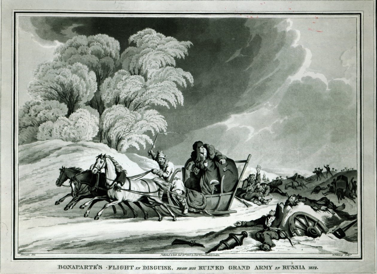 Napoleone in Disgrazia durante la Ritirata dalla Russia nel 1812 (acquatinta) da William Atkinson