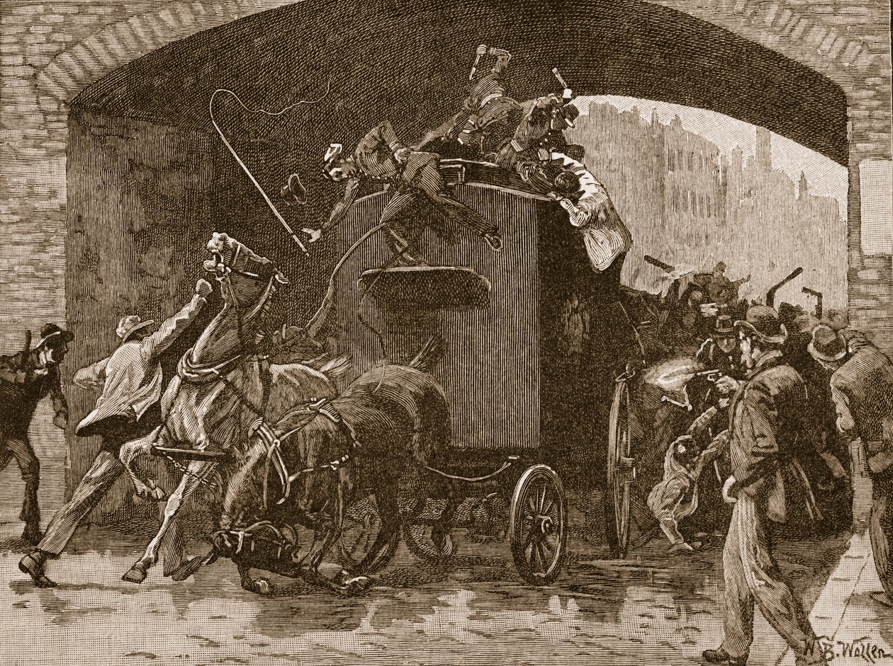 Attacco feniano al furgone della polizia a Manchester, 1867, illustrazione da 