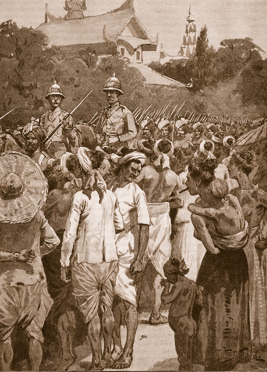 Le forze britanniche entrano a Mandalay, 1885, illustrazione da 