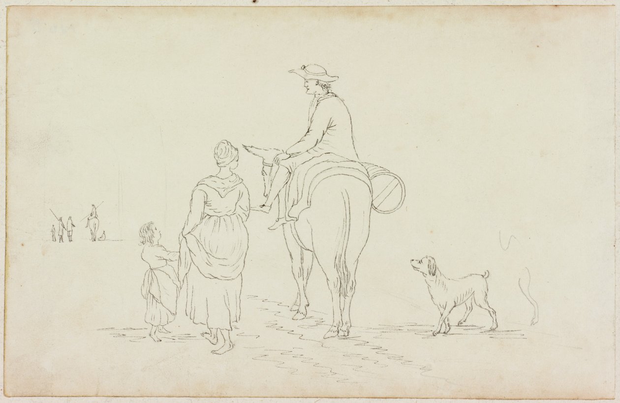 Uomo su asino, con donna, bambino e cane da William Beilby