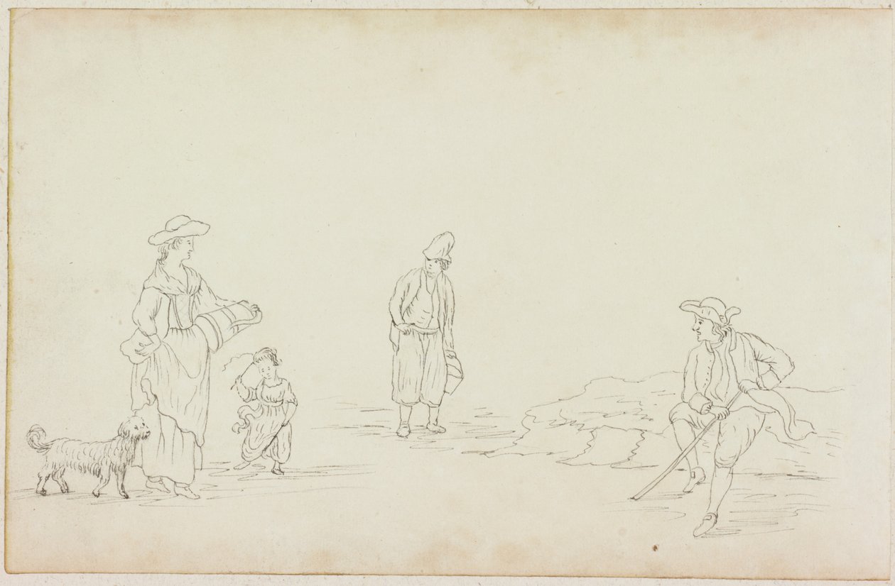 Donna con rimorchiatore, bambino e due uomini da William Beilby