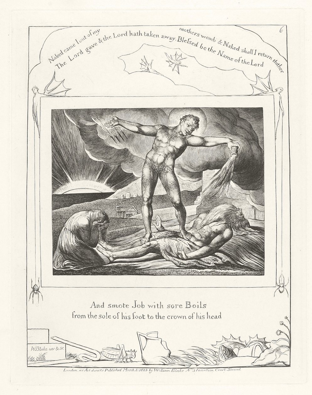 E colpì Giobbe con piaghe dolorose dalla pianta del piede alla sommità del capo, 1825 da William Blake