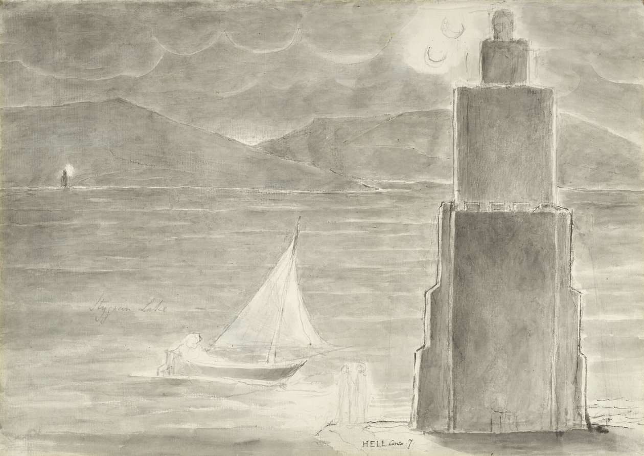 Dante e Virgilio sul bordo della Palude Stigia, illustrazione alla Divina Commedia di Dante Alighieri, 1824-27 da William Blake