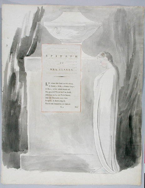Epitaffio su Mrs. Clarke, design 103 da Le poesie di Thomas Gray, 1797-98 da William Blake