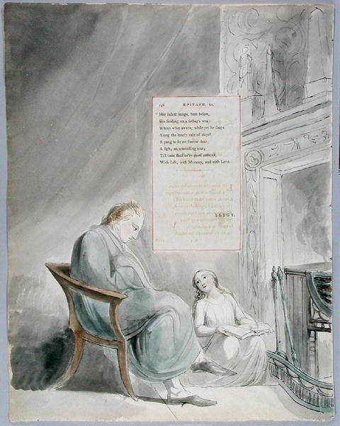 Epitaffio su Mrs. Clarke, design 104 da Le poesie di Thomas Gray, 1797-98 da William Blake