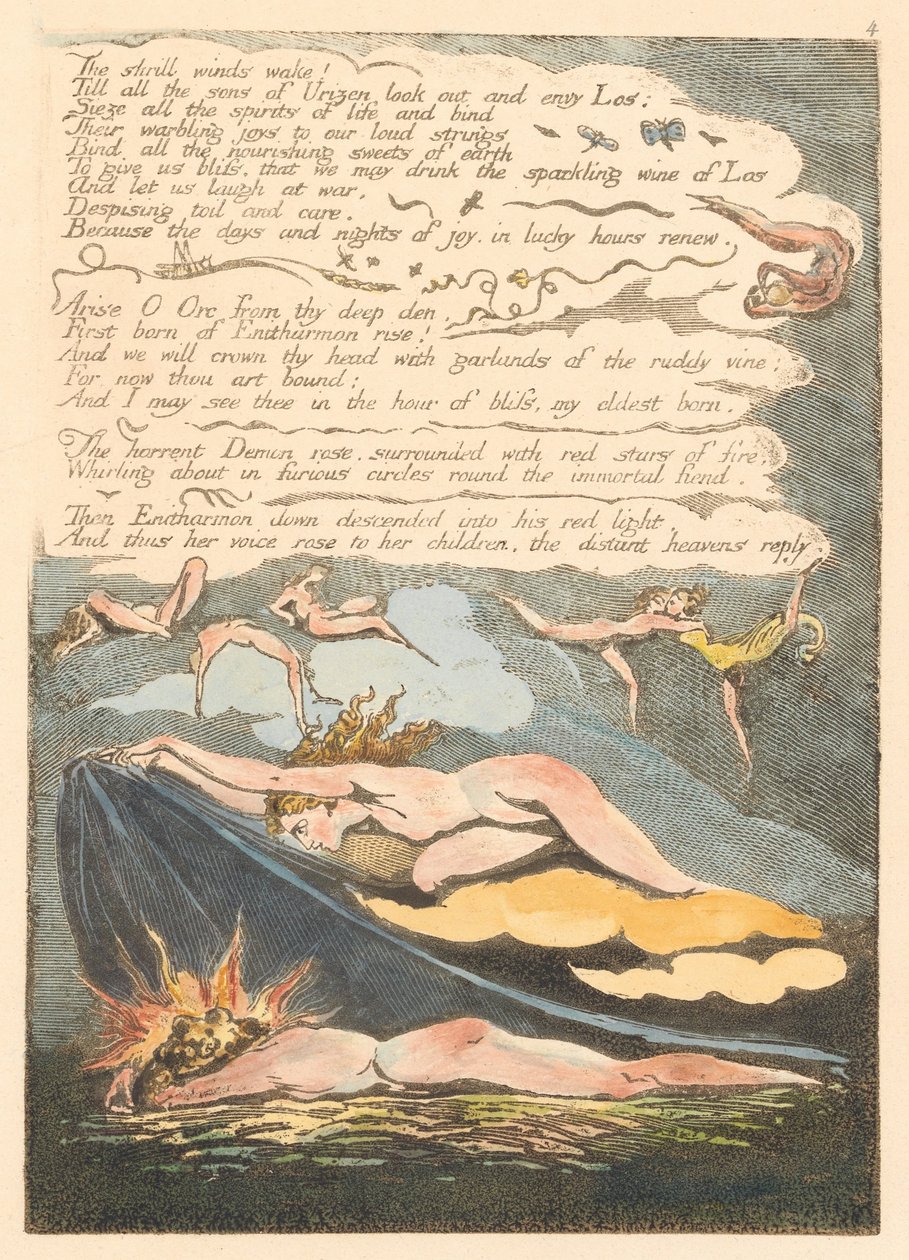 Europa. Una Profezia, Tavola 6, I venti acuti svegliano... (Bentley 7) da William Blake