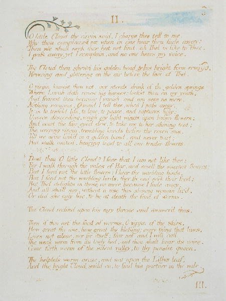 O Piccola Nuvola..., tavola 5 da The Book of Thel, 1789 da William Blake