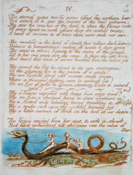 IV. Le porte eterne..., tavola 8 da The Book of Thel, 1789 da William Blake