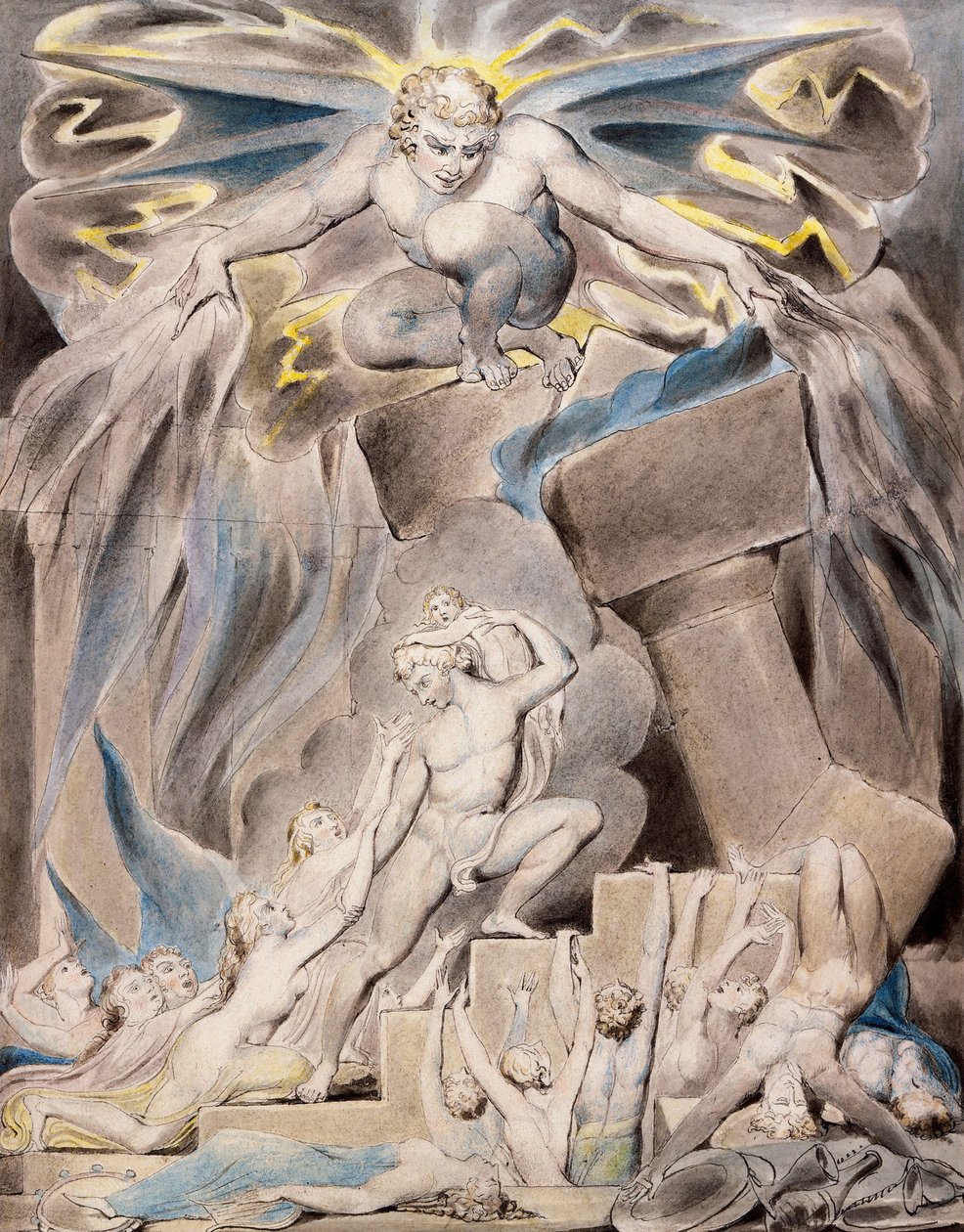 I figli e le figlie di Giobbe sopraffatti da Satana da William Blake