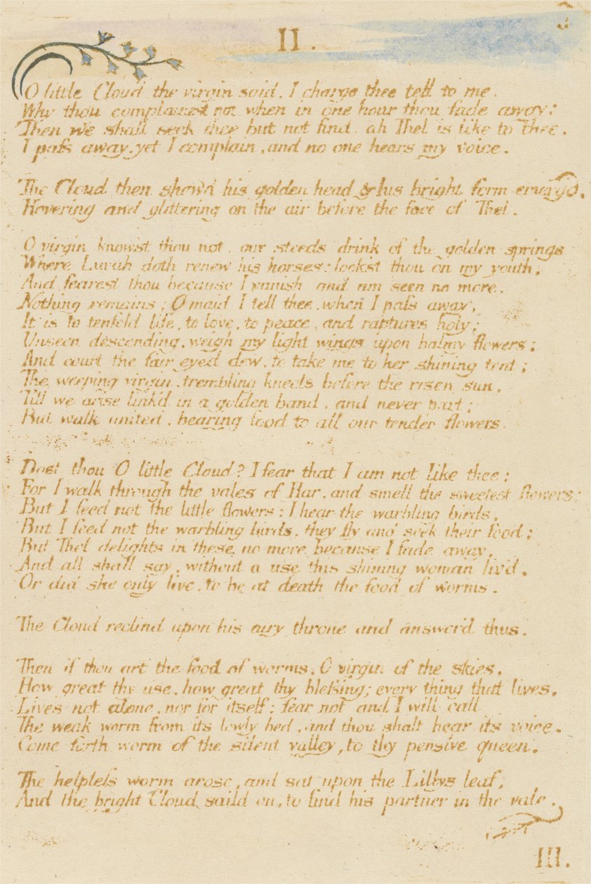 O piccola nuvola..., tavola 5 da Il libro di Thel, 1789 da William Blake