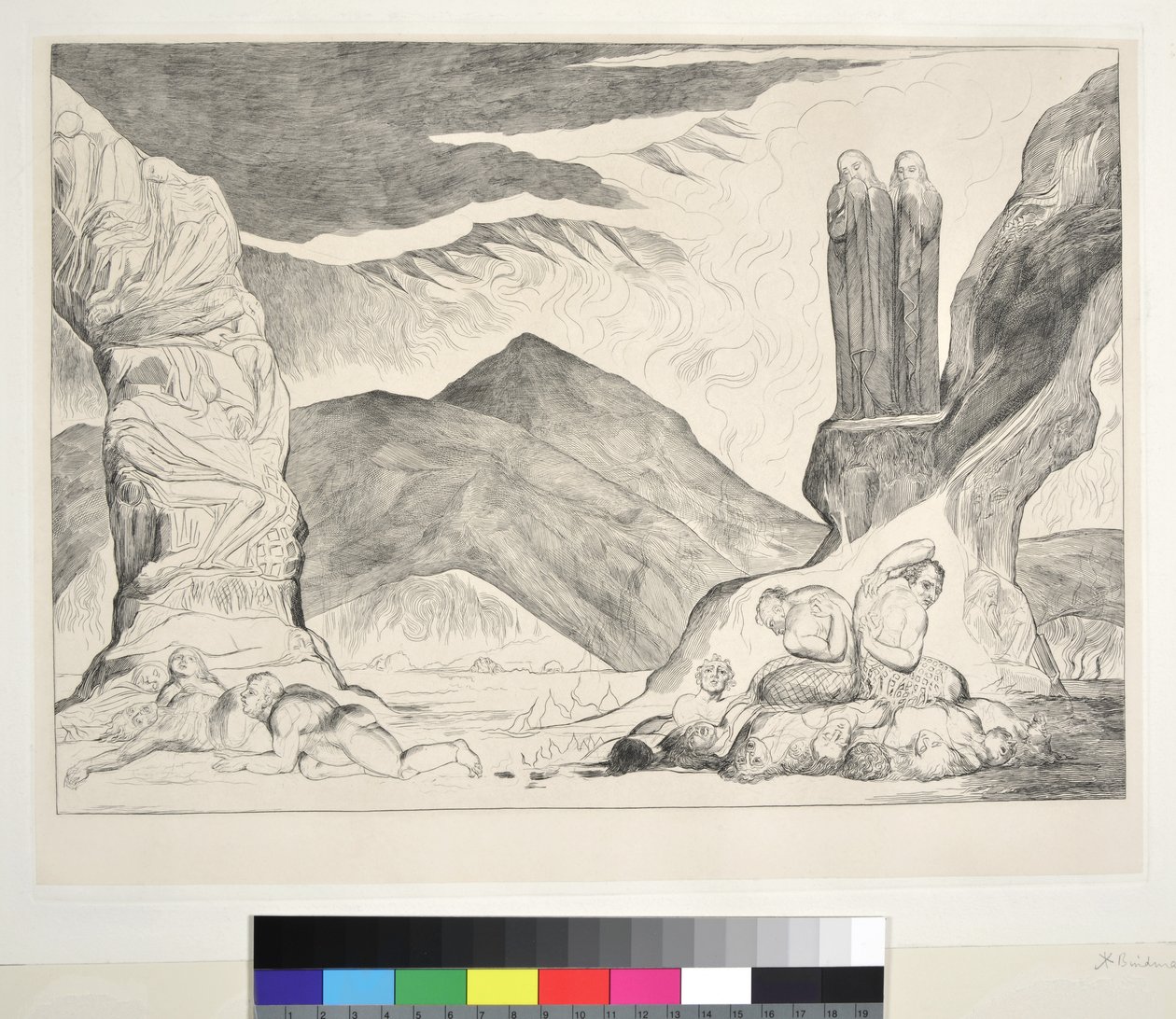 Il cerchio dei falsificatori: Dante e Virgilio si coprono il naso a causa del fetore, Inferno, Canto XXIX, illustrazione per la 