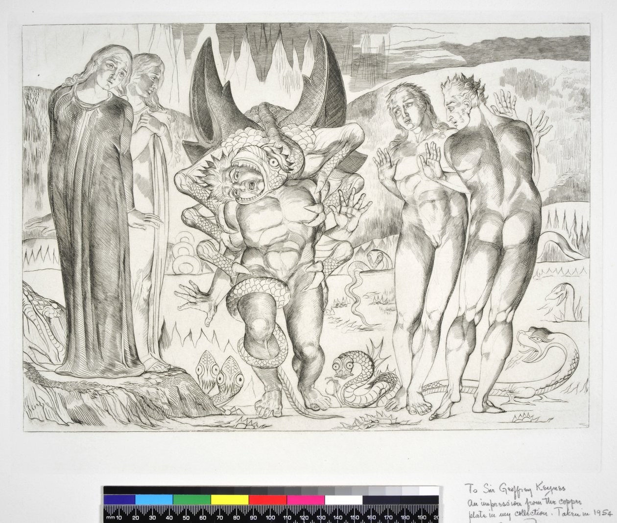 Il cerchio dei ladri: Agnolo Brunelleschi attaccato da un serpente a sei zampe, Inferno, Canto XXV, illustrazione alla 