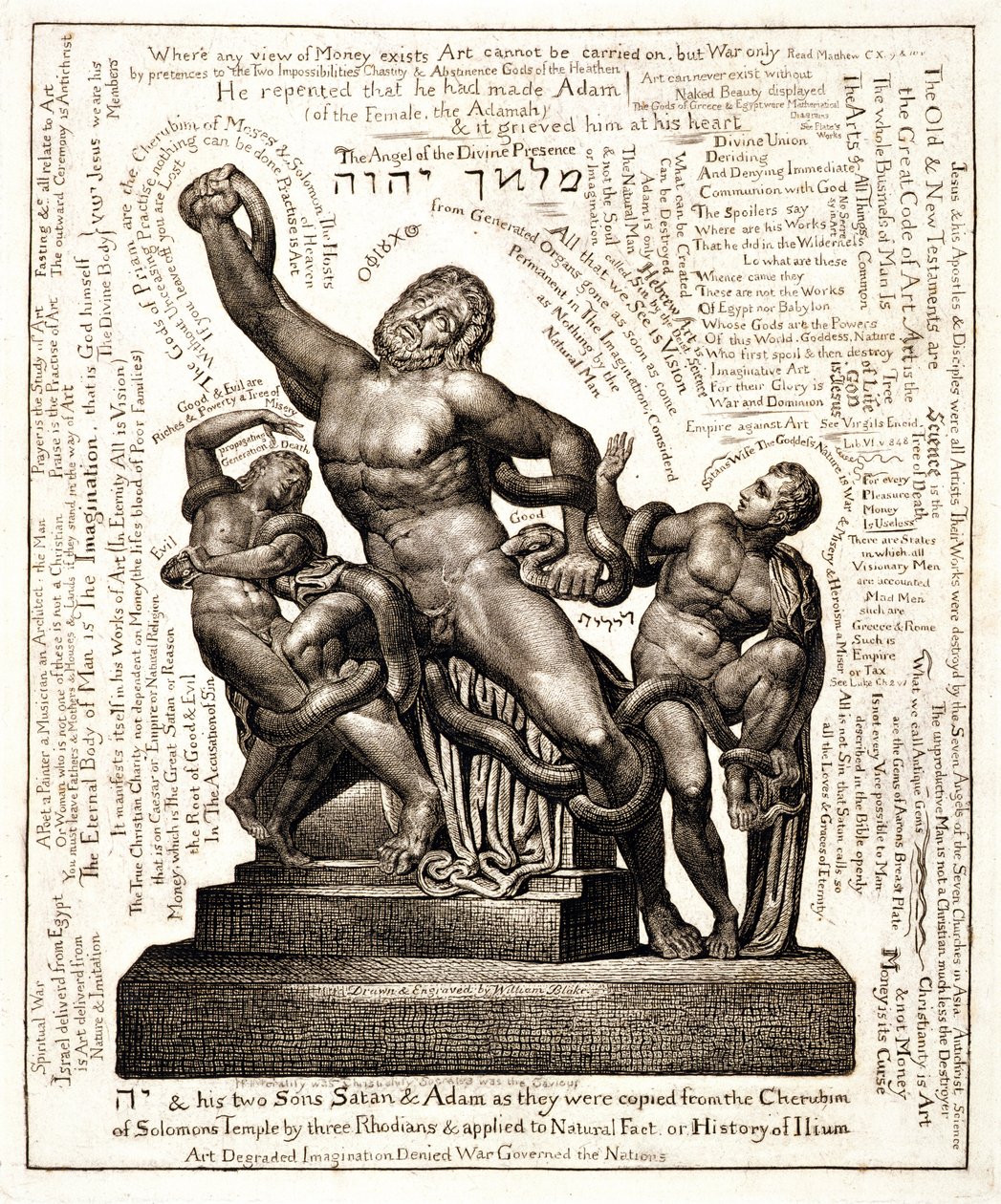 Il Laocoonte come Jehovah con Satana e Adamo da William Blake