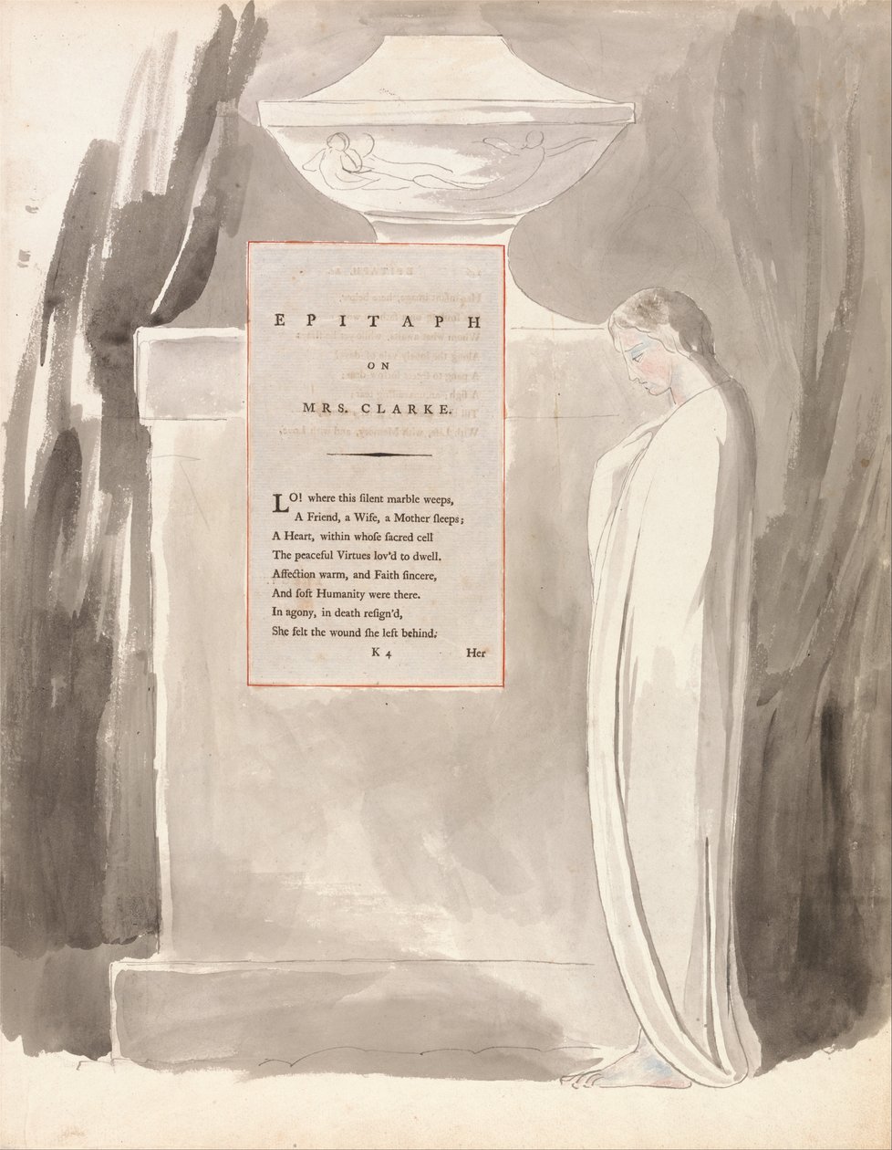 Le Poesie di Thomas Gray, Disegno 103, Epitaffio su Mrs. Clarke da William Blake