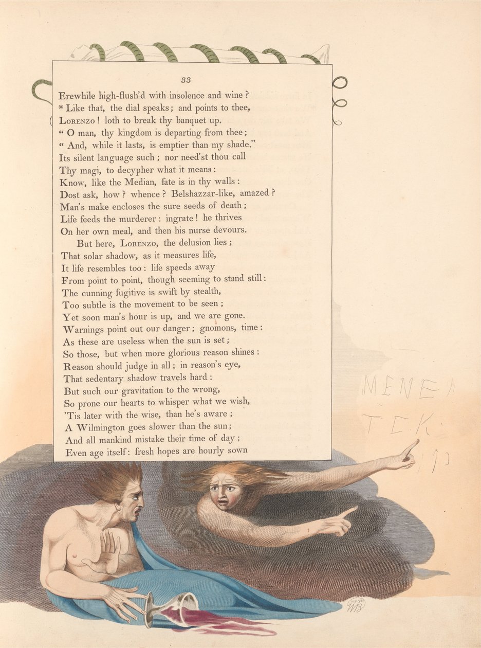 Pensieri notturni di Young, Pagina 33, Come quello, il quadrante parla; e punta a te da William Blake
