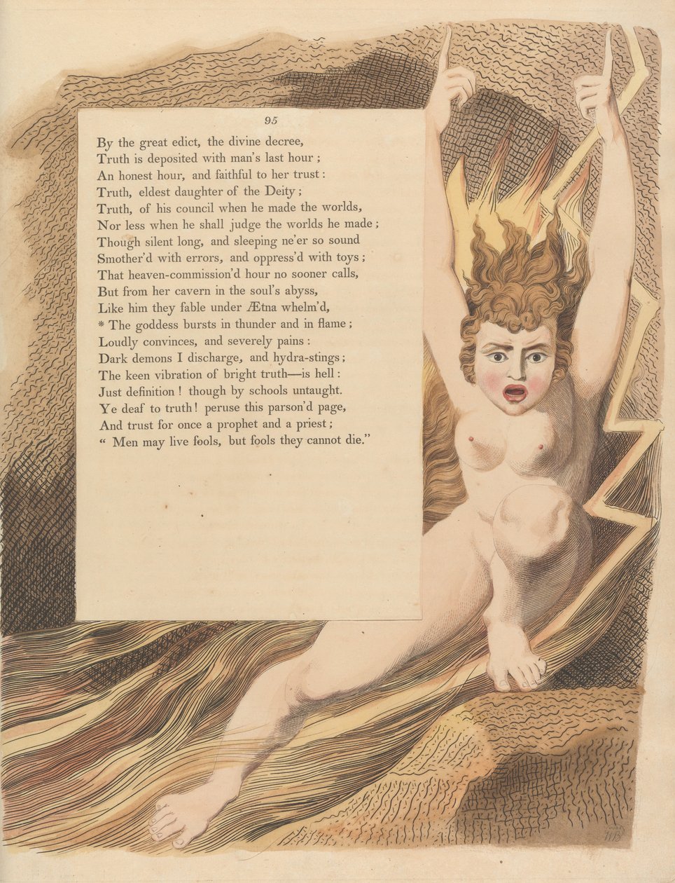 Pensieri Notturni di Young, Pagina 95, La dea esplode in tuono e fiamma da William Blake